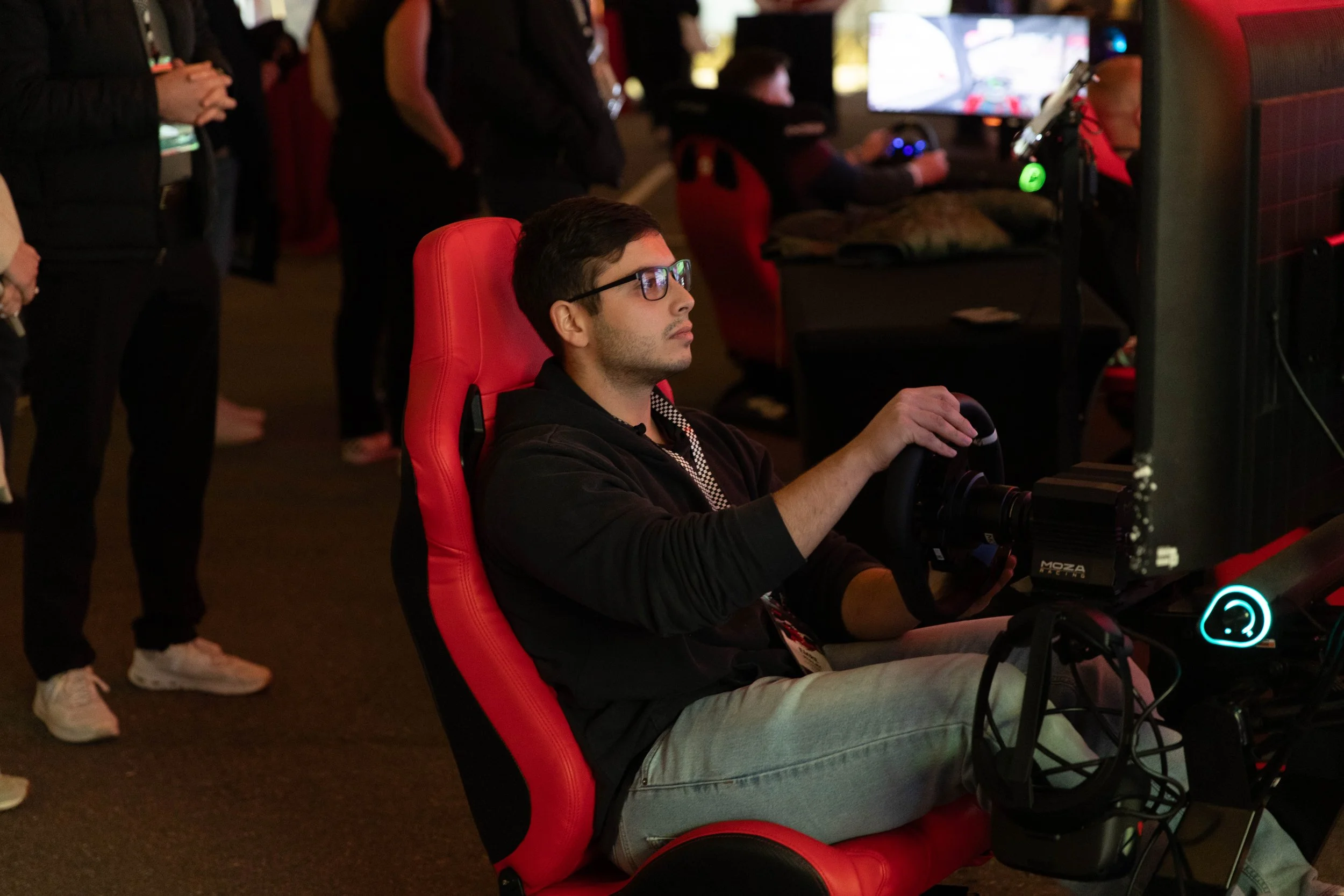 Event guest enjoying simulator