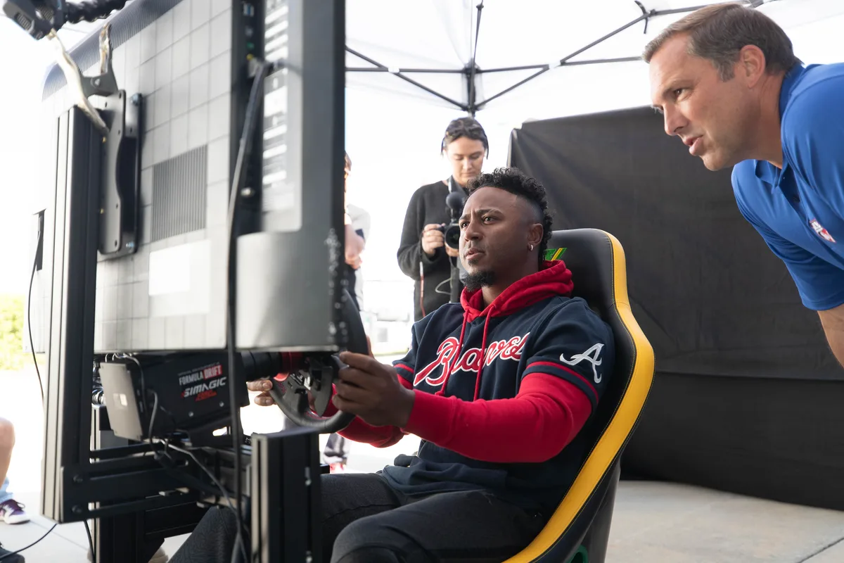 MLB Atlanta Braves player on racing simulator